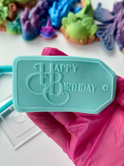 Happy Birthday Tag - debossing and matching cutter M1034