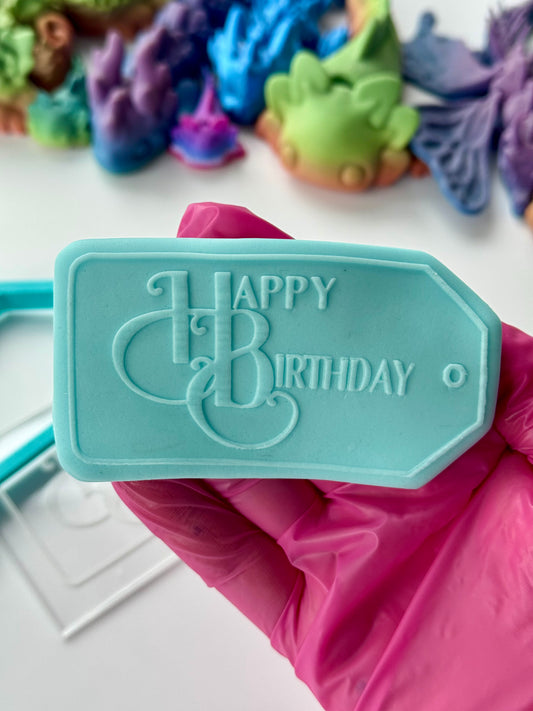 Happy Birthday Tag - debossing and matching cutter M1034