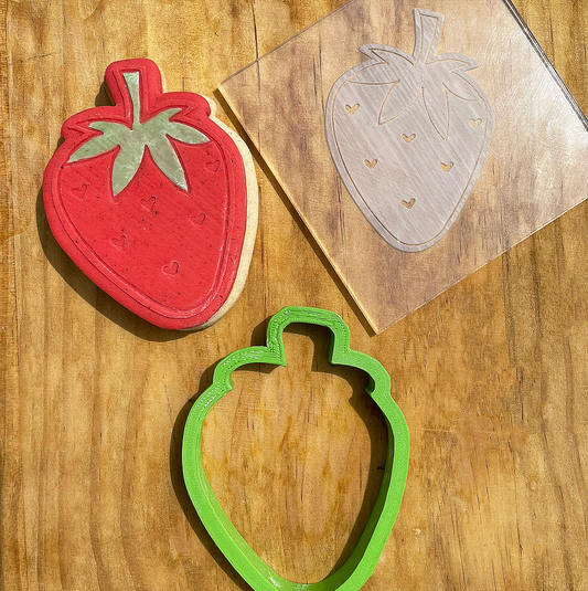 Strawberry debossing + matching cutter MEG cookie cutters