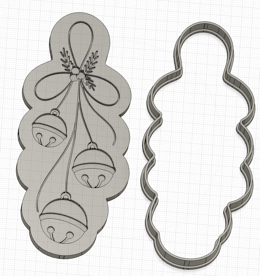 Christmas Jingle Bells Bow 3D Deboss & Matching Cookie Cutter