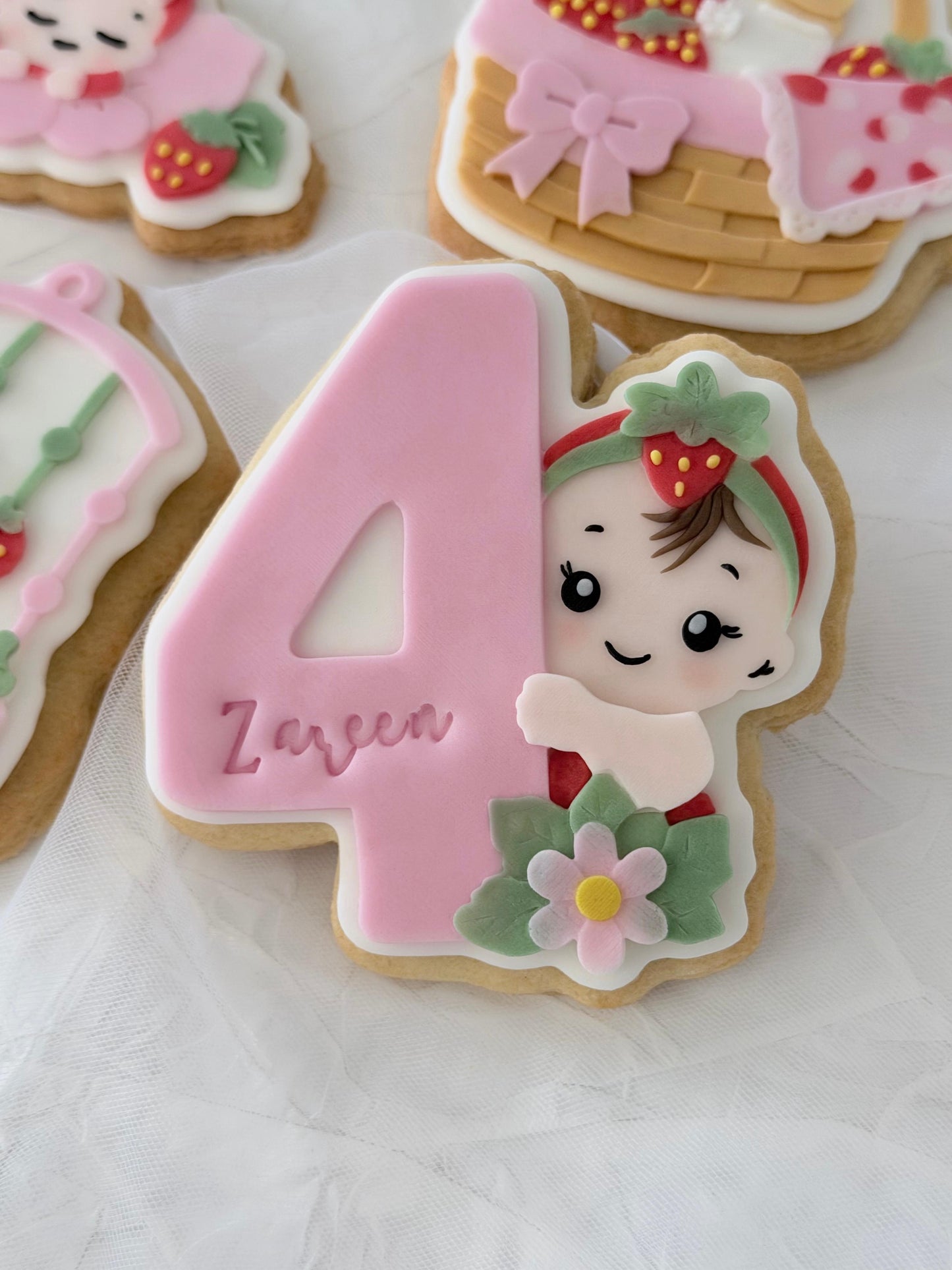 number 4 strawberry baby 3D deboss and matching cutter