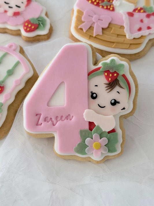 number 4 strawberry baby 3D deboss and matching cutter