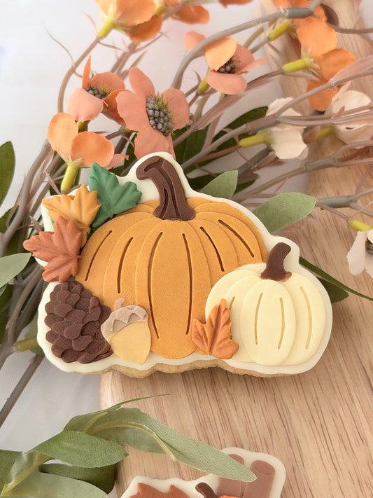 Autumn Pumpkins, Acorn & Pine Cone 3D Deboss & Matching Cookie Cutter