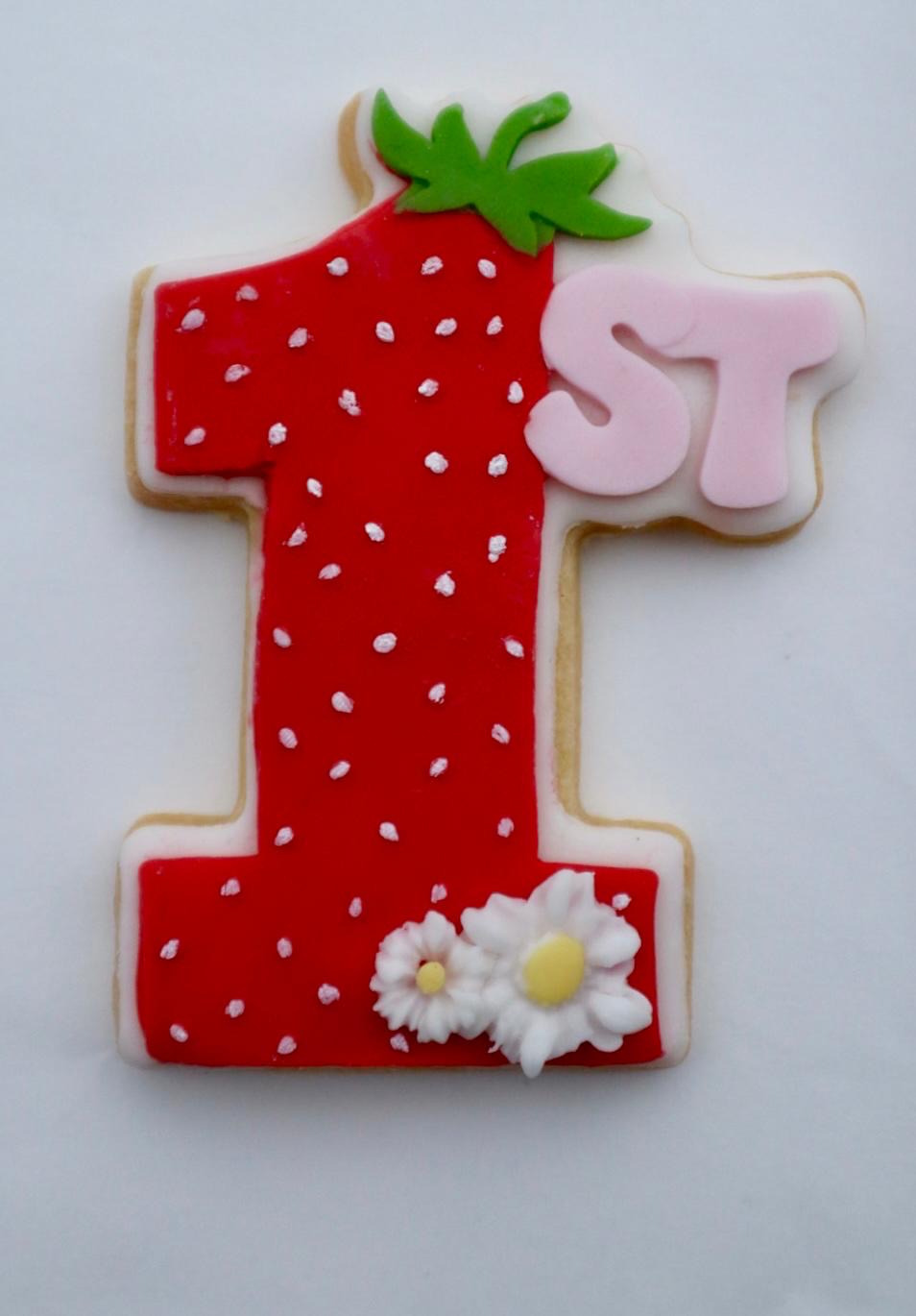 number one - 1St first Birthday strawberry - 3D deboss and matching cutter