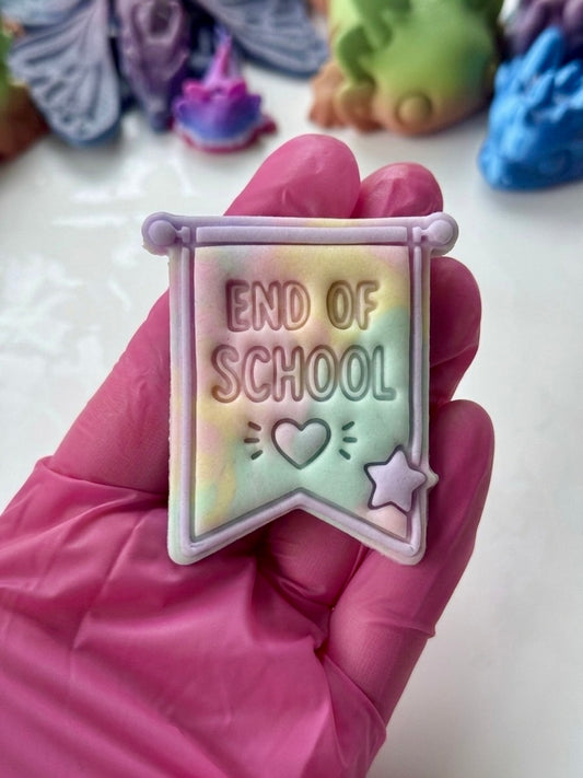 End Of School Banner stamp + cutter