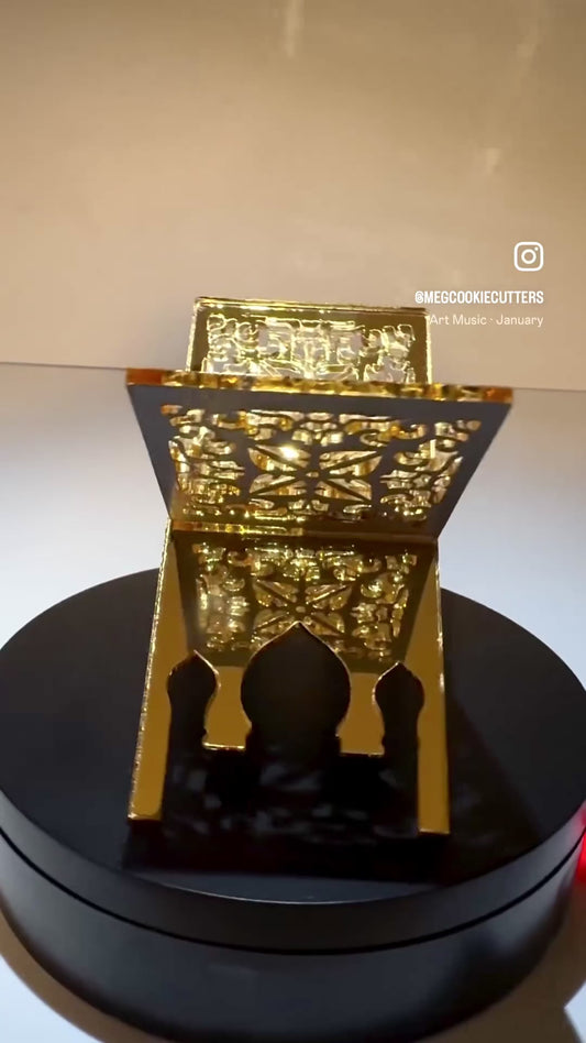 Quran Book stand Ramadan cake topper - gold mirror acrylic -