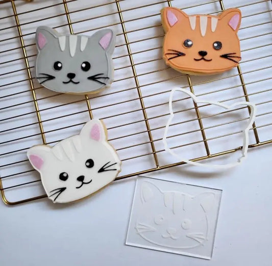 Cat face animal cookie cutter + debossing MEG cookie cutters