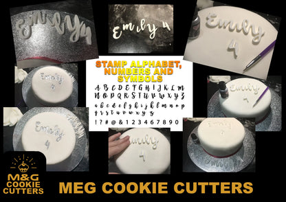 ‘EMILY 4’ BROMELLO Font full Alphabet Stamp - Fondant Embosser Cake MEG cookie cutters