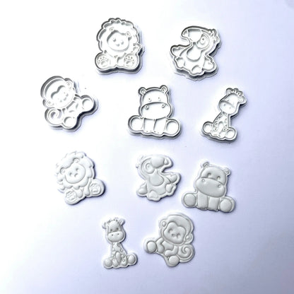 Full set of 5 Safari animals - 5 x cookie cutter + 5 x stamp MEG cookie cutters