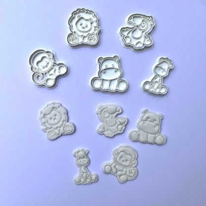 Full set of 5 Safari animals - 5 x cookie cutter + 5 x stamp MEG cookie cutters