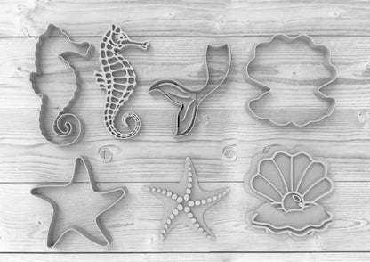 Sea animals / Mermaid set Cookie Fondant Cutter Cupcake Cake Decoration Gift Badge MEG cookie cutters