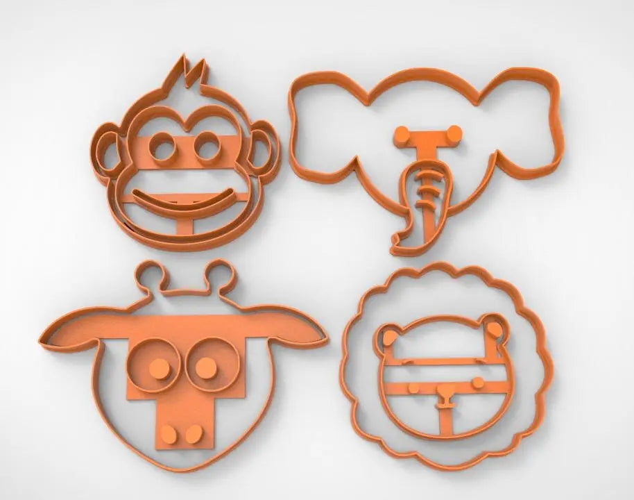 Set 4 animal face Elephant, lion, monkey & giraffe cookie cutters MEG cookie cutters