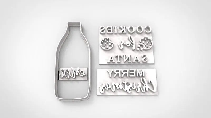 Set of 3 - 2 stamp and 1 cutter Milk bottle - stamps sugar paste cookie cutters Christmas MEG cookie cutters