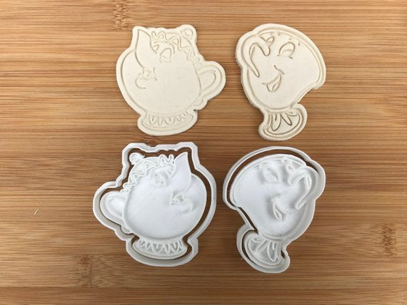 Teapot set Mrs Potts Chip Beauty And The Beast Cookie Cutter Cup cake size UK MEG cookie cutters