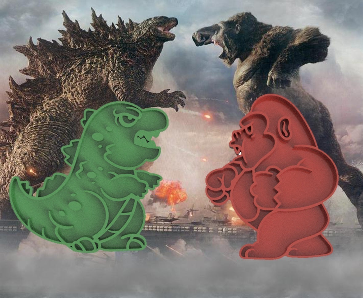 Godzilla and King Kong cookie Cutters and stamp MEG cookie cutters