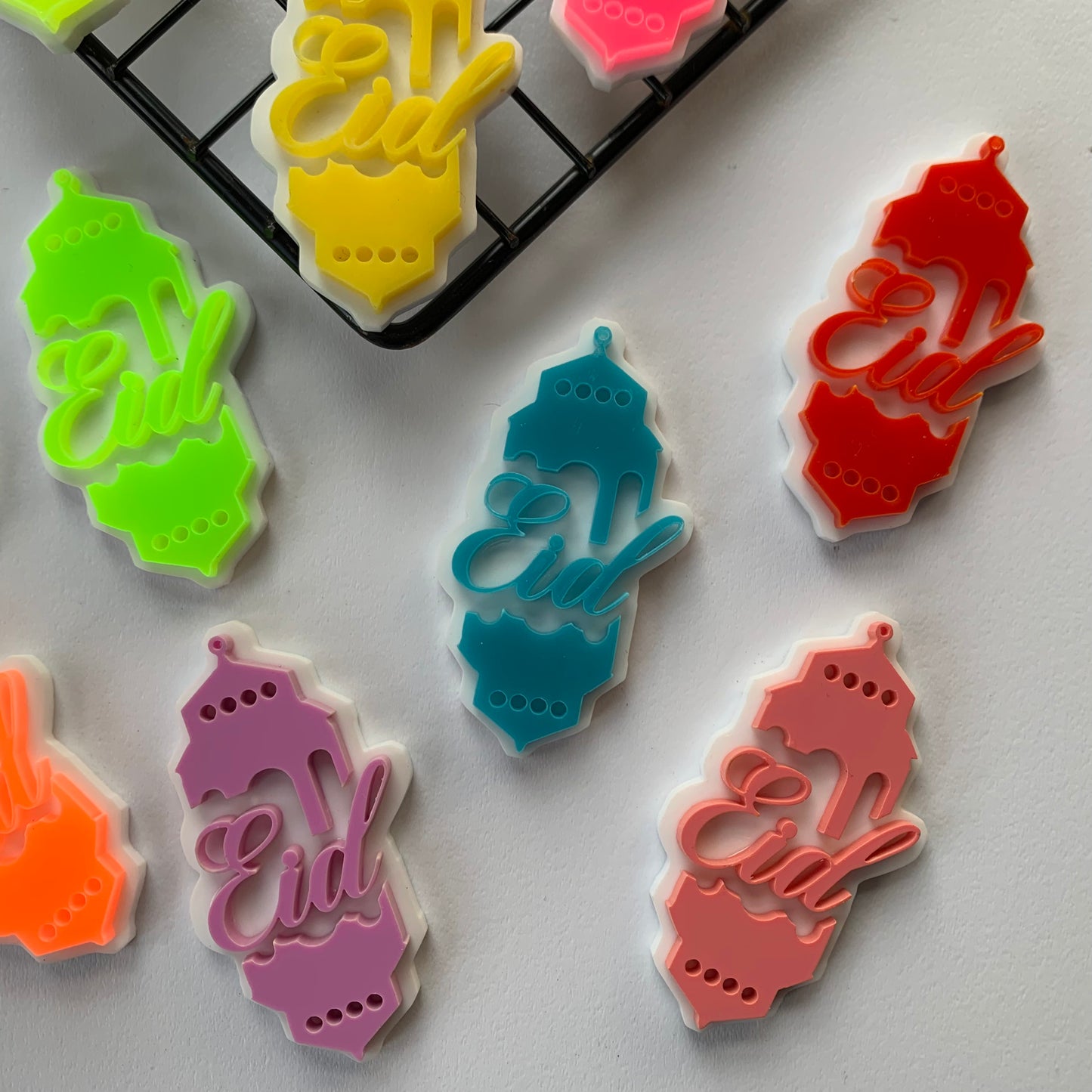 10 x Eid multicoloured acrylic tags MEG cookie cutters